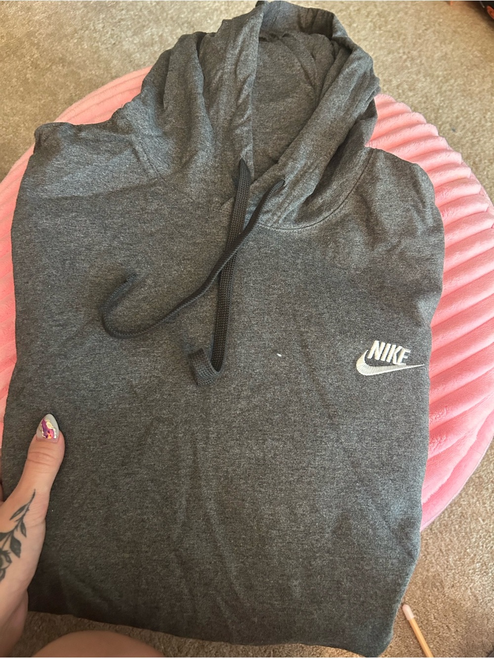 Nike Kids Charcoal Gray Hoodie with White Swoosh